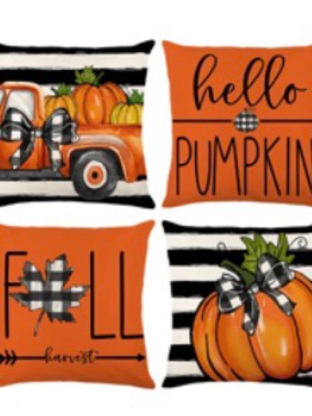 Hello Pumpkin Fall Accent Pillow Set - Orange Seasonal Throw Pillows